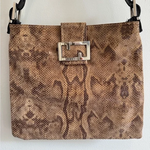 Cecconi Vintage Brown Snakeskin Print Italian Leather Shoulder Bag - Picture 12 of 12